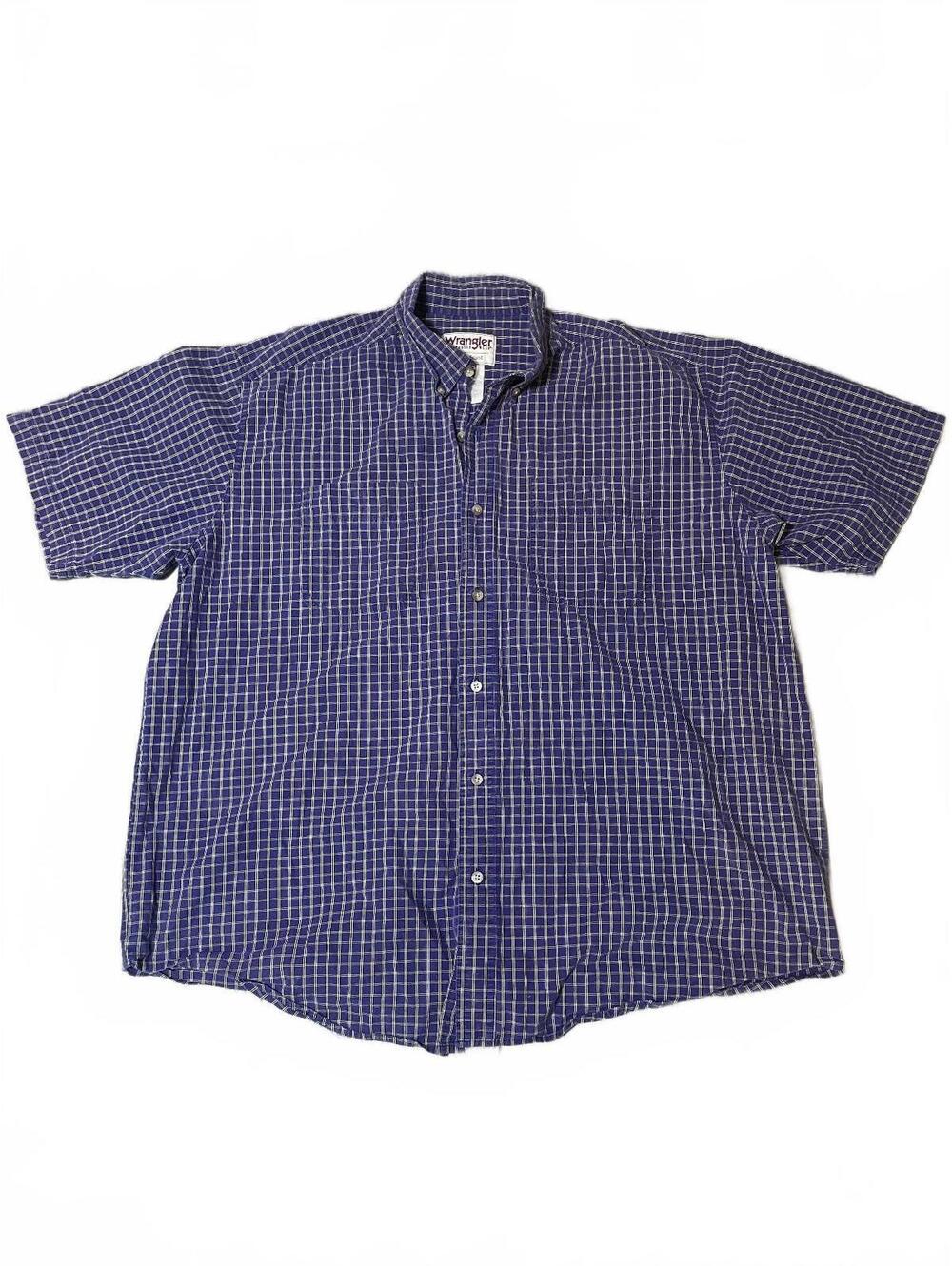 Wrangler Rugged Wear Purple Plaid Short Sleeve Button Down Polo Mens XXL- 089